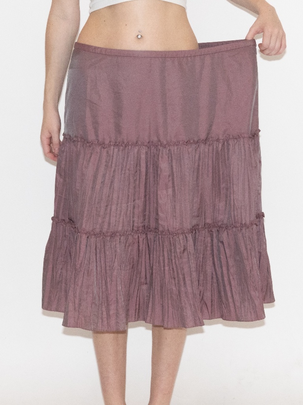 Y2k purple tiered midi skirt shift size 20 old navy nylon polyester